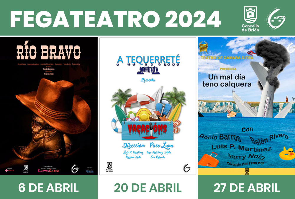 Carteis das funcións teatrais programados no FEGATEATRO no mes de abril