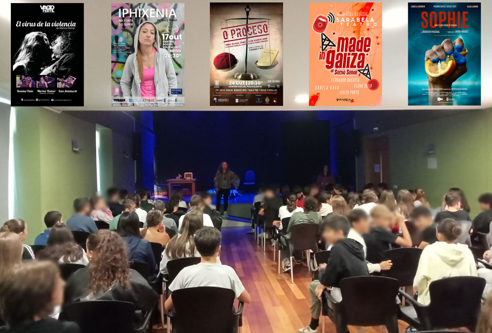 Carteis da obras de teatro programadas e imaxe da primeira representación
