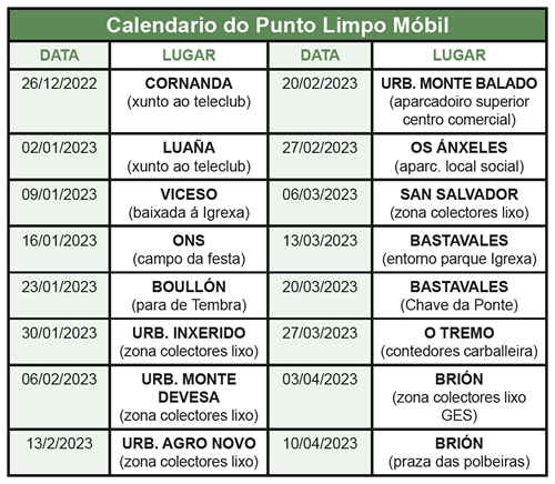 Calendario punto limpo mobil